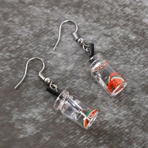 New Pearl Milk Tea Fruit Creative Personality Drop Earrings Japanese Korean Fun Ear Hook Small Earrings For Women Female