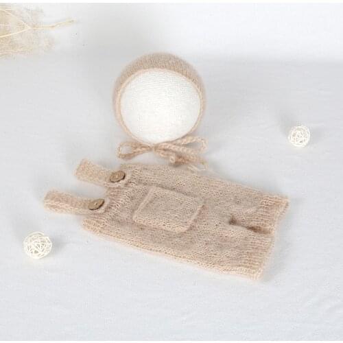 Santa Clothes Beige Newborn Romper Bonnet set Crochet Mohair baby girl Jumpsuit Outfit Photography props