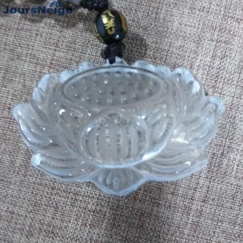 Wholesale White Natural Crystal Pendant Hand Carved Lotus Beads Sweater Chain Necklace Lucky for Women Men Crystal Jewelry