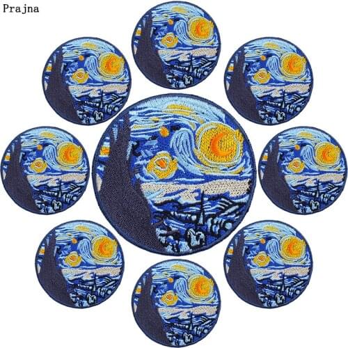 Prajna 10 PCS Wholesale Van Gogh Applique Embroidered Patches On Clothes Iron On Patches For Clothing Stickers Space Badges DIY