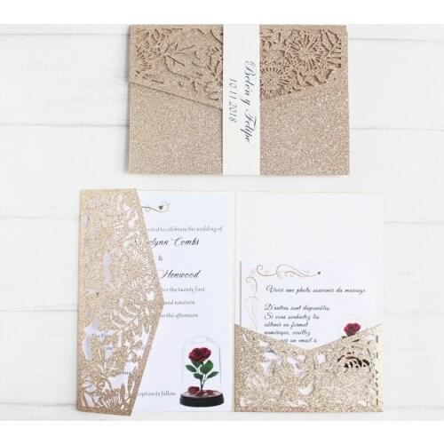 Luxury invite wedding with RSVP envelop belly band tri-fold pocketfold wedding decoration customized supply free ship