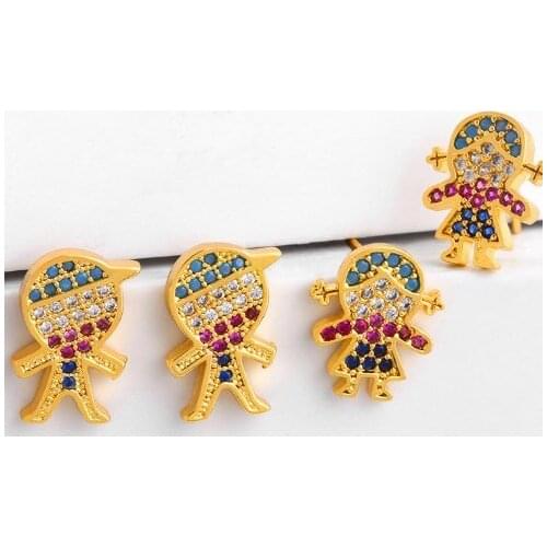 Boy girl multicolor Brass micro pave cz zircon cubic zirconia drop Hoop Earrings studs copper gold plated crystal thd3