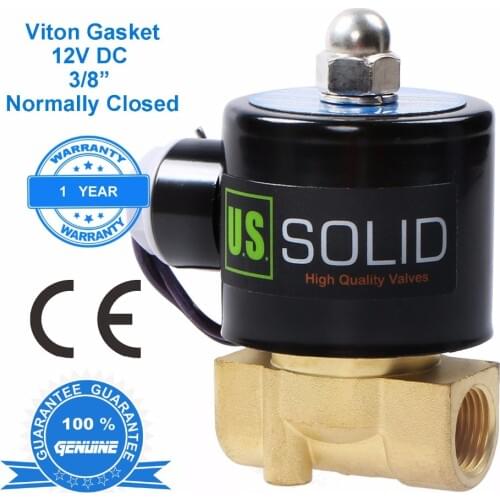 U.S. Solid Fuel Solenoid Valve 3/8" Brass Valve 12V DC for Air, Gas, Normally Closed CE