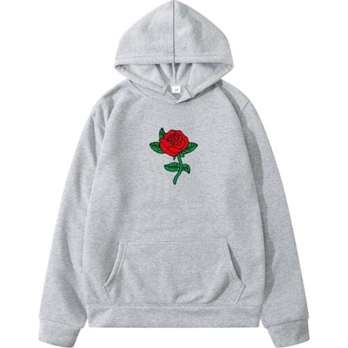 Harajuku Hoodie Sweatshirt Men Fashion Streetwear Rose flower Print Hoodies Tops Pullover mens hoody Hooded Sweatshirt clothes