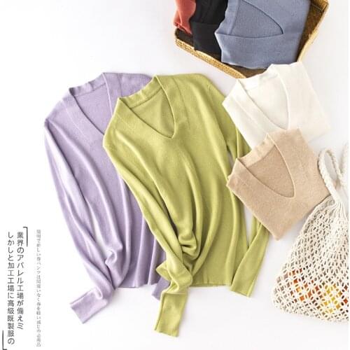 2021 spring new woolen sweater womens French V-neck woolen knitting base coat