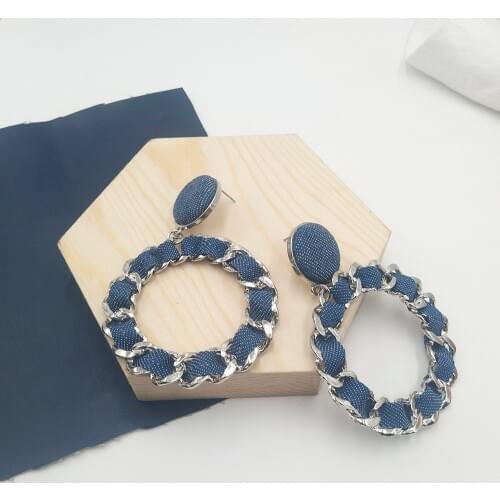 Korean Style Twisted Jean Stud Earrings Personality Handmade Denim Torsion Chain Lace Big Circle Earrings boucle d'oreille femme