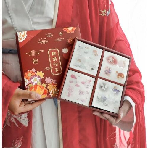 Yisuremia New 100pcs Red-Crowned Crane Antiquity Stickers Set Decorative Diary Scrapbook DIY Kawaii Stationery Sticker Gift