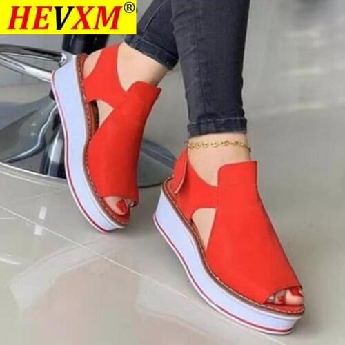 2021 Summer Casual wedges Women Sandals Fashion Breathable Mid Heel Solid Color Footwear Women shoes Round Toe Lady Fish Mouth