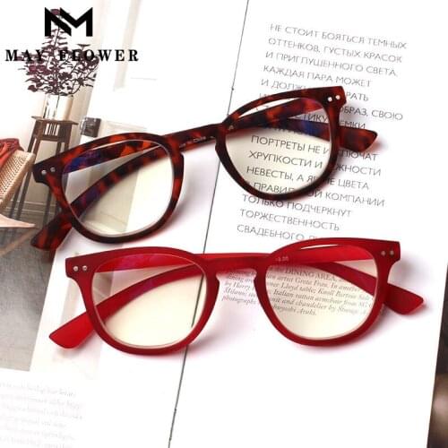 May Flower Anti Blue Ray Reading Glasses for Women Gaming Glasses Blue Light Blocking Men Oversized Retro Round Eyeglasses Frame