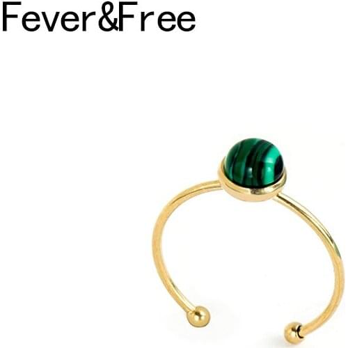 Fever&Free 2020 New Vintage Gold Single Rings For Women Round Stone Stainless Steel Open Adjustable Rings Party Jewelry Gift