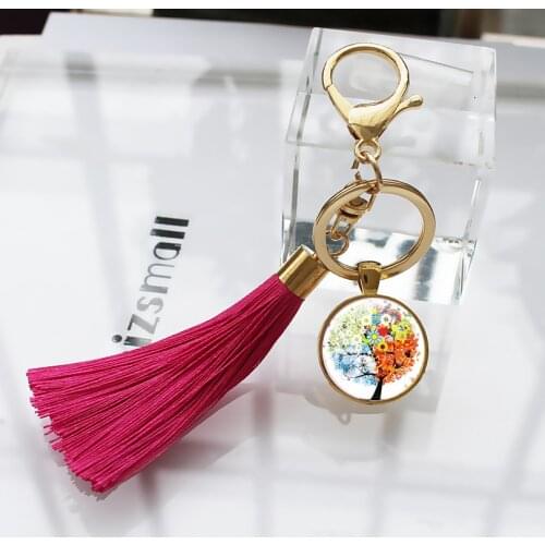 The tree of life Women Bag Tassel Keychain Women pendant Art Tree Car Key chain charm Women Pendant Fringe Key Ring Art 08