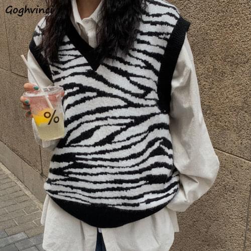 Sweater Vest Women Jumper Fashion Striped Trendy Chic Harajuku Korean Style Streetwear Simple Sleeveless V-neck All-match Retro