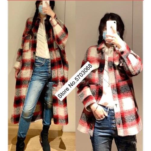 Elfstyle Wool Blend Ladies Contrast Plaid Woolen Short/Long Jackter Coat With Long Sleeve & Lapel Neckline