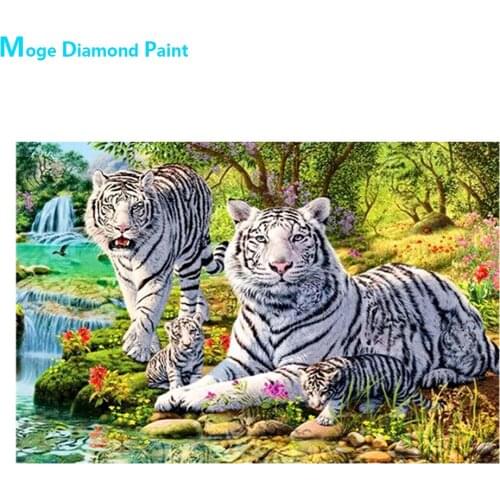 White Tiger Animal Diamond Painting Full Round Decorative Scenic DIY Sticking Drill Cross Embroidery 5D Nouveaute Decoration