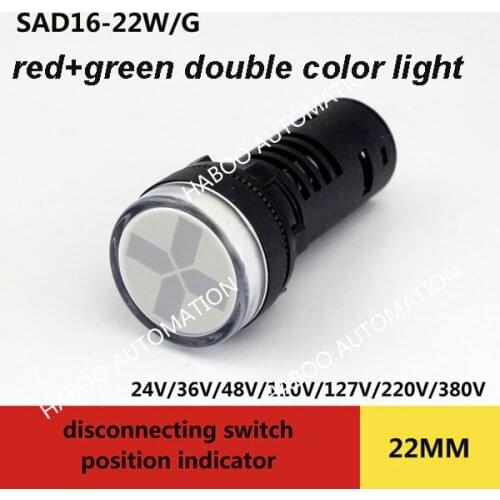 10pcs/lot 22mmAD16-22W/G double color led Isolating led lighting position pilot light /Disconnecting Switch Position indicator