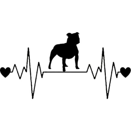 20.3*10.3CM Staffy Bull Dog Heartbeat Lifeline Car Stickers Vinyl Decal Car Styling Bumper Accessories Black/Silver S1-0822