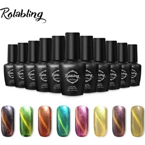 Rolabling 3D Chameleon Cat Eye Magnet Nail Gel Polish 6ML Gel Soak Off UV Glue Lacquer Long Lasting 8 Color Optional