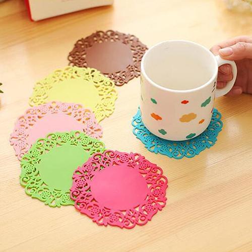 6 Pcs Lace Flower Doilies Silicone Coaster Tea Cup Mats Pad Insulation Placemat Cup Pads Set