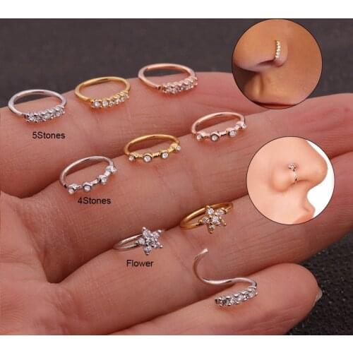 8mm Nose Piercing Body Jewelry Cz Nose Hoop Nostril Nose Ring Tiny Flower Helix Cartilage Tragus Ring