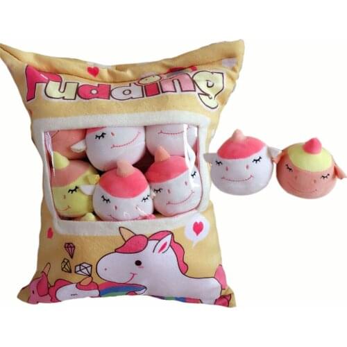 8pcs/lot Kawaii Unicorn Snack Bag Plush Dolls Stuffed Anime Pudding Cushion/Pillow Kids/Girl Birthday Gifts