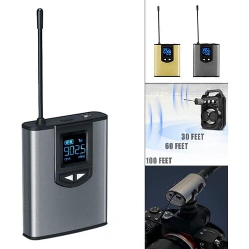 UHF Interview Wireless Lavalier Microphone with Audio Monitor 50M Range Rechargeable for Phones DSLR Cameras Live Recording