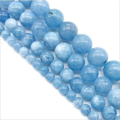 Natural Stone Blue Aquamarines Jades Angelite 4 6 8 10 12MM Chalcedony Beads DIY Beaded beads For Jewelry Making Z1164