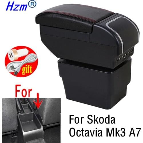 For Skoda Octavia Mk3 A7 2014-2018 Dual layer Armrest box Centre Console Storage Box ashtray Car Styling decoration accessories