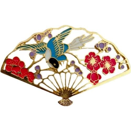 CSxjd Chinese style vintage painted brooch fan-shaped plum brooch scarves buckle Accessories 2020 New