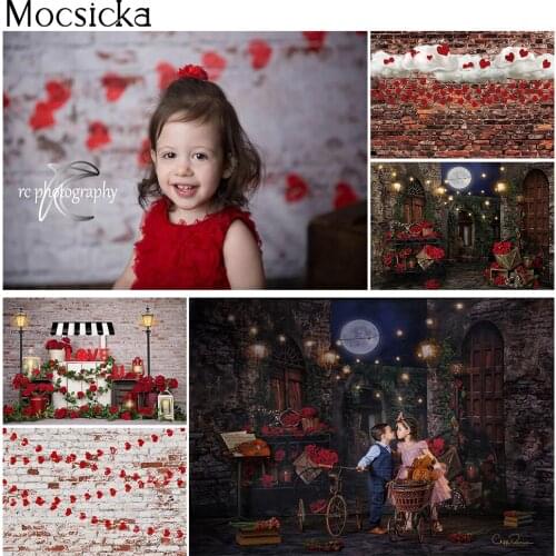 Date Night Rose Flowers Photo Background Newborn Kids Portrait Backdrop for Photography Brick Wall Valentines Day Photocall