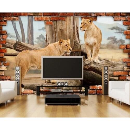 Photo Wallpaper Modern Creative Animal Lions Broken Wall Mural Living Room TV Sofa Backdrop Wall Fresco Papel De Parede 3D Sala