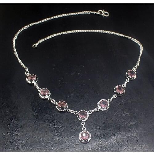 Hermosa Jewelry Antique Charm Purple Amethystt Silver Color Women Ladies Gifts Pendant Necklace Chain 47cm 20213412