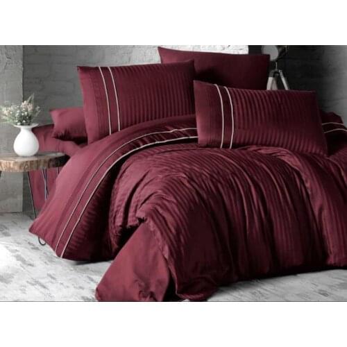 Land Of dowry Stripe Style Cotton Satin Double Duvet cover set Burgundy