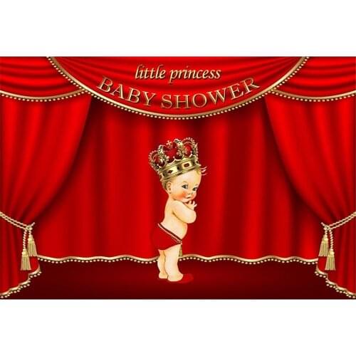 Red Background For Photography Red Curtain Baby Girl With Imperial Crown Backdrop For Baby Shower Children Birthday Party