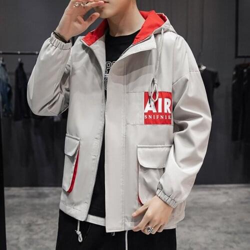 In The Spring Fashion Slim Fit Men Hooded Casual Windbreaker Top Autumn New Printed letters Youth Jacket Clothes Streetwear