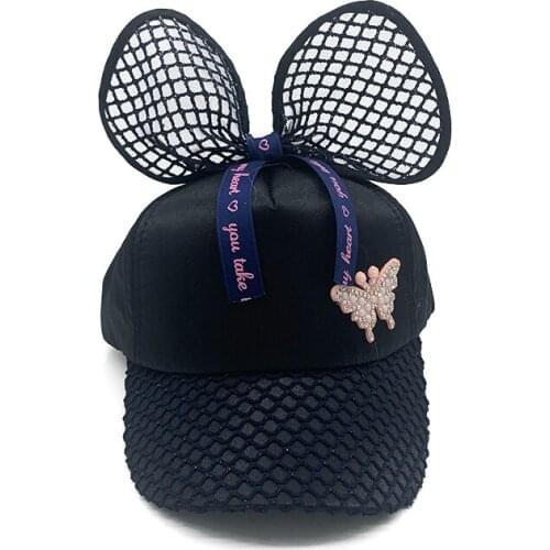 Summer baby Girls Baseball Hat Breathable Kids cute Cartoon Mesh Caps Child Pearl Bow Empty top Visor Hats