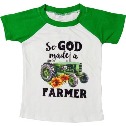 Farmer tractor print summer green raglan shirt for baby boy