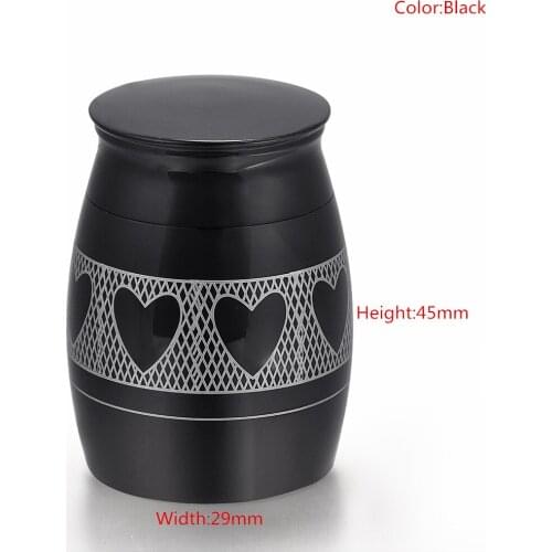Love Heart Around Black Stainless Steel Mini Jars Pet Memorial Cremation Ashes Urn for Keepsakes