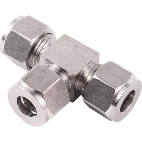 Stainless Steel 3/8"(9.52mm) Hard Tube Fitting Three Way Tee Intermediate Joint Card Sleeve Cap Bushing Meter Pipe Connector 1Pc