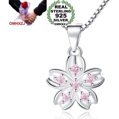 OMHXZJ Wholesale Personality Fashion Sweet Woman Girl Wedding Gift White & Pink Flower AAA Zircon Pendant PE186