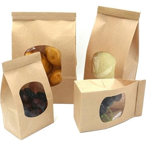 100pcs Bakery Bags with Clear Window Sealing Grease Proof Paper Bag for Food Snacks Cookie Candy