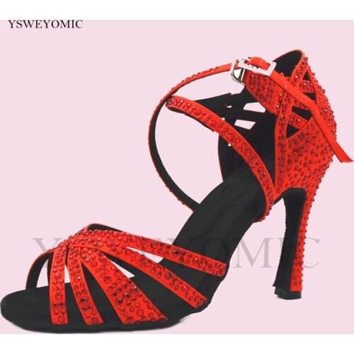 Red Customized Color Rhinestones Latin Salsa Bachata Dance Shoes 2021 High Quality Competition Latin Salsa Dance Shoes For Women