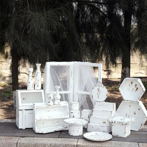 Old Style White Wooden Cake Stands Set for Outdoor Wedding Dessert Cake Table Decoration Home Birthday Party Cupcake Plates Set