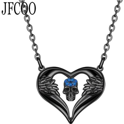 Angel Wings Love Heart Fashion Punk Women Skull Pendant Crystal Black Gold Necklaces Valentines Day Jewelry Dropshipping