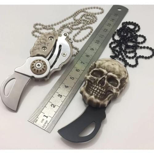 EDC Tactical Vintage Skull Necklace Outdoor Pocket Mini Cutting Knife Camping Survival Knife Keychain Tool Dropshipping