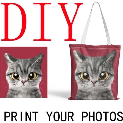 Custom Tote Bag Shopping Print Your Photos Original Design Diy Hand Shoulder Bag White Unisex Fashion Travel Canvas Bags