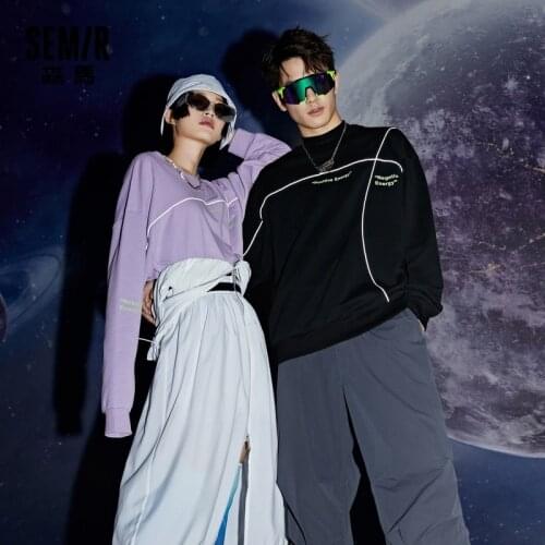 SEMIR Couple Sweatshirt Men 2021 Spring New O Neck Letter Stitching Loose Ins Couple Hoodies