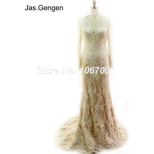 Vestido de noiva High Quality Lace Mermaid Formal Wedding Dress Evening Dress Long Sleeves V Neck Bridal Marrige Prom Gowns New