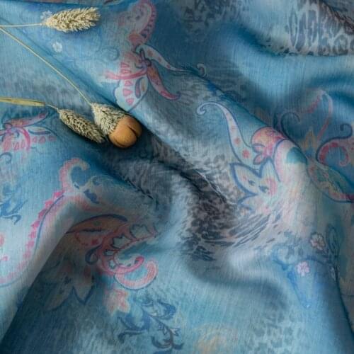 High quality silk cotton and hemp fabric Fresh comfortable flowers printing tissu retro dress shirt clothing cheongsam material