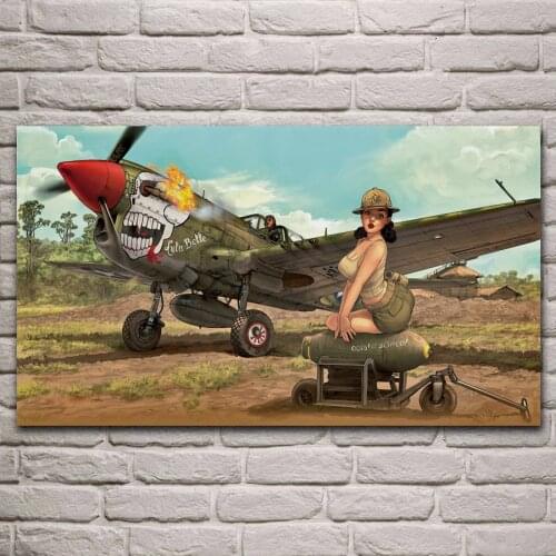 Ww2 sexy woman mechanist aircraft living room decoration home art decor wood frame fabric poster KL268