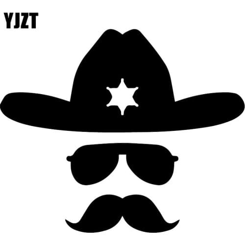 YJZT 17X14.1CM Sheriff Hat Mustache Car Whole Body Decoration Sticker Accessories C25-0732